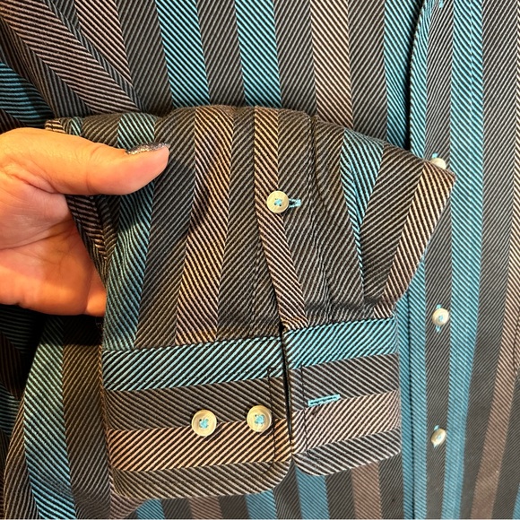 Paul Fredrick XXL Teal Grey Black Long Sleeve Button Up Shirt EUC - Picture 3 of 8